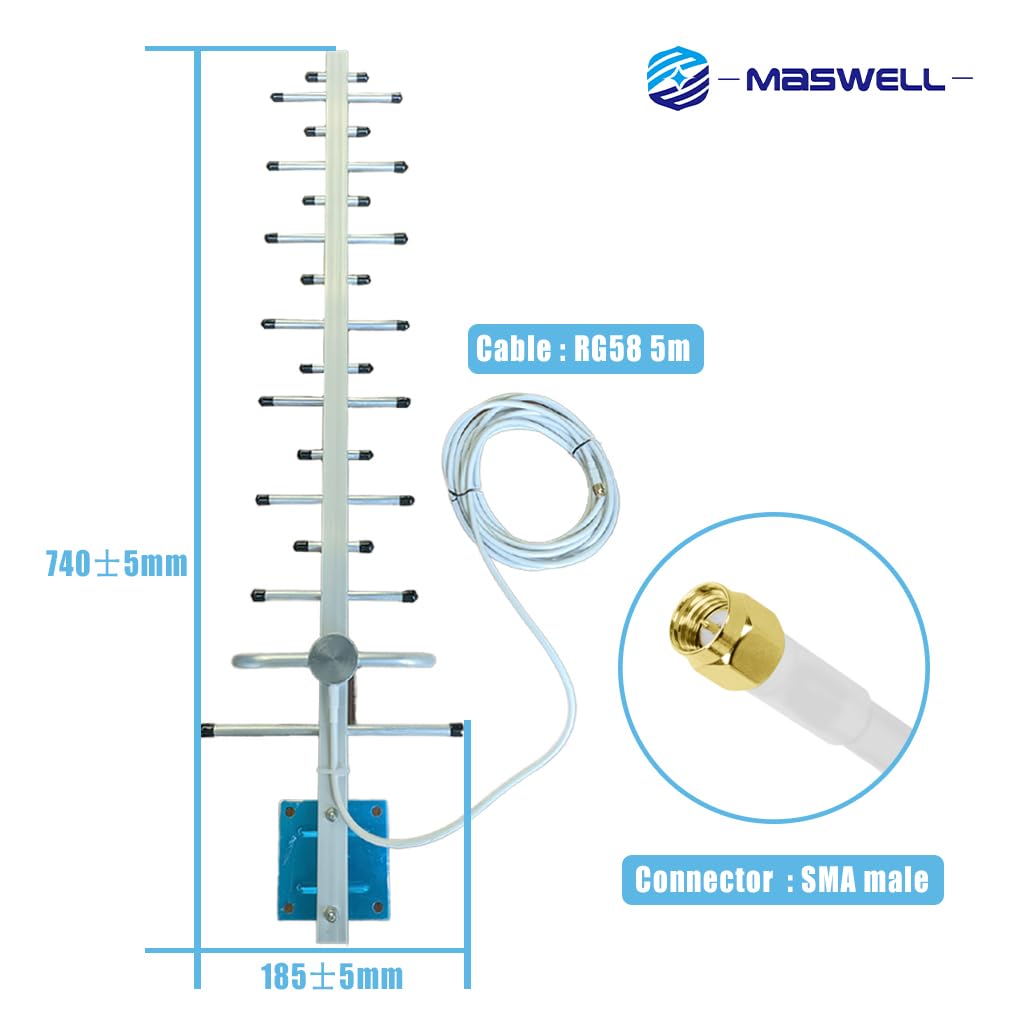 Maswell Antenne directionnelle Yagi 5G/4G à gain élevé – 12 dBi, 700–4000 MHz | Antenne externe pour routeurs et passerelles GSM LTE 4G 5G | pour Internet T-Mobile Home, Verizon, AT&T | Câble SMA de 5