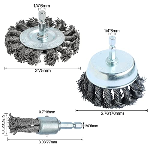 Image of FPPO 3PCS 3 Inch Knotted Wire Wheel Cup Brush and Twist End Brush Set,1 /4 inch Shank for Drill,Perfect for Rust Removal, Corrosion and Paint (Pack of 3)