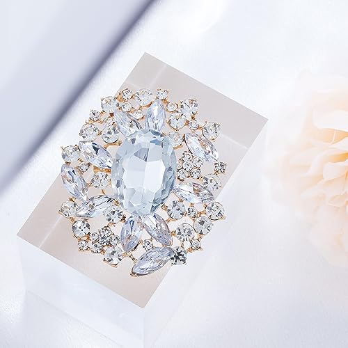 Image of LAXPICOL Vintage Austrian Crystal Elegant Flower Brooch for Women Broach Pin Wedding Jewelry Antique-Gold Tone