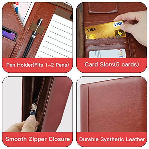 zippered padfolio organizer wriyes leather planner binder 102 inch portfolio folder for documents letter size business card holder for menampwomen brown
