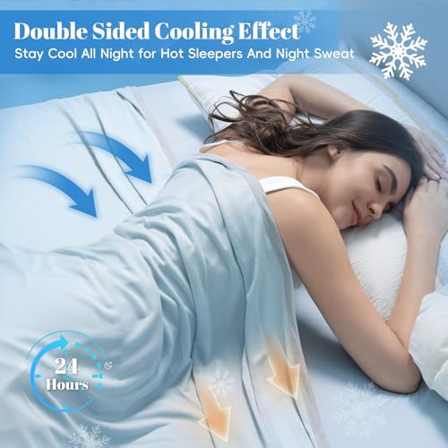 PHF Double Cooling Throw Blanket for Hot Sleepers, Arc-Chill Q-Max>0.5 with Double Cooling, Lightweight Summer Blanket Absorbs Heat to Keep Cool All Night for Night Sweats (Ice Blue, 50''x60'') by PHF - Used condition - Image 2