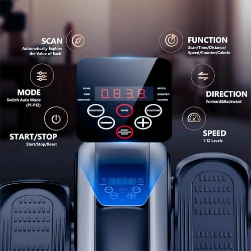 LVPIMAN Under Desk Elliptical Machine,Electric Leg Exerciser for Seniors,12 Adjustable Speeds&12 Modes with Remote Control,Elastic Rope,Manual&Auto Mode for Home Office