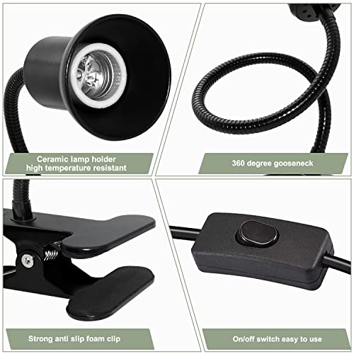 Pnliarn Clamp Light Socket With Clip,Desk Lamp Holder With 40Cm Metal Gooseneck,E26/E27 Clip Lamp Adapter With On/Off Switch,360° Rotatable Reading Lights For Bedroom/Reptiles/Plants (Black)​ #TOP24