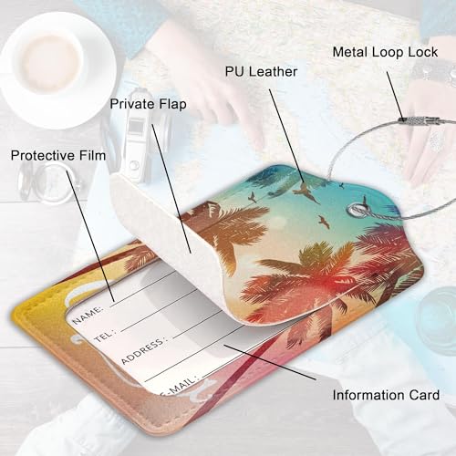 2Pcs Luggage Tag for Suitcase Tropical Summer Palm Cute Suitcase Tag with Privacy Flap & Name ID Label & Metal Loop,Travel Bag Luggage Tags for Women3