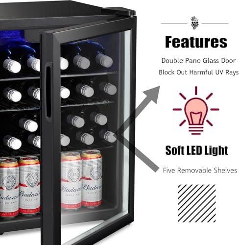 Image of Antarctic Star 18 Bottle Wine Cooler Beverage Refrigerator Beer Soda Clear Glass Door Quiet Bar Fridge Adjust Temp Control Freestanding, 2.4 Cu. Ft