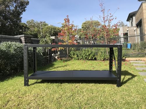 Heavy Duty Steel Garage Work Bench | Industrial Workshop Workbench Racks | Studio Workbenches | Workstation Table 400kg (Matt Black, 200(L) x60(W) x90(H) cm)