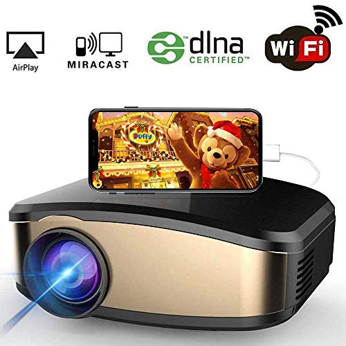 Proyector de video WiFi, Proyector de 1200 lúmenes Full HD 1080P de HuiHeng Proyectores de video portátil mini con entrada de AV USB HDMI HDMI para iPhone Teléfono Android Ordenador portát