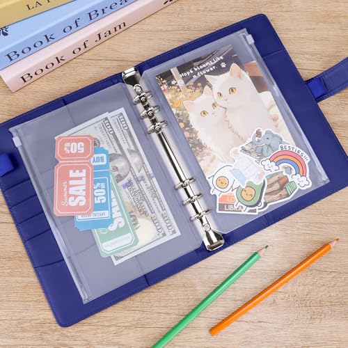 AKONEGE A5 Ringbuch, 6-Ring Ringbuch A5 nachfüllbar, mit 135 Blatt Nachfüllpapier, 3 Bindertaschen, 6 Registerkarten, Haftmarkern, Binder Planer-Organizer für Reisen, Arbeit und Schule, Marineblau