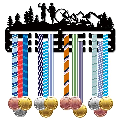 CREATCABIN Trail Running Medal Hanger Display Medal Holder Rack Sports Metal Hanging Awards Iron Small Mount Decor Awards for Wall Home Badge Race Runner Marathon Medalist Black Athlete 11.4x5.1 inch