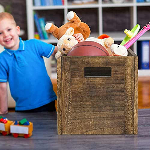Wood Decorative Storage Cube Boxes With Handles, Rustic Brown Large Storage Baskets For Shelves, Stackable Cube Containers Organizing Bins For Toy, Clothes, Books, Office, 11” X 11” X 11” #TOP2