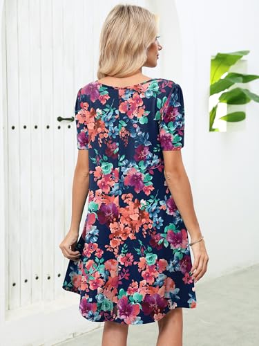 Image of Heymoments Women's Short Sleeve Crewneck Sundress Summer Casual A-Line Beach Dress with Pockets S-2XL