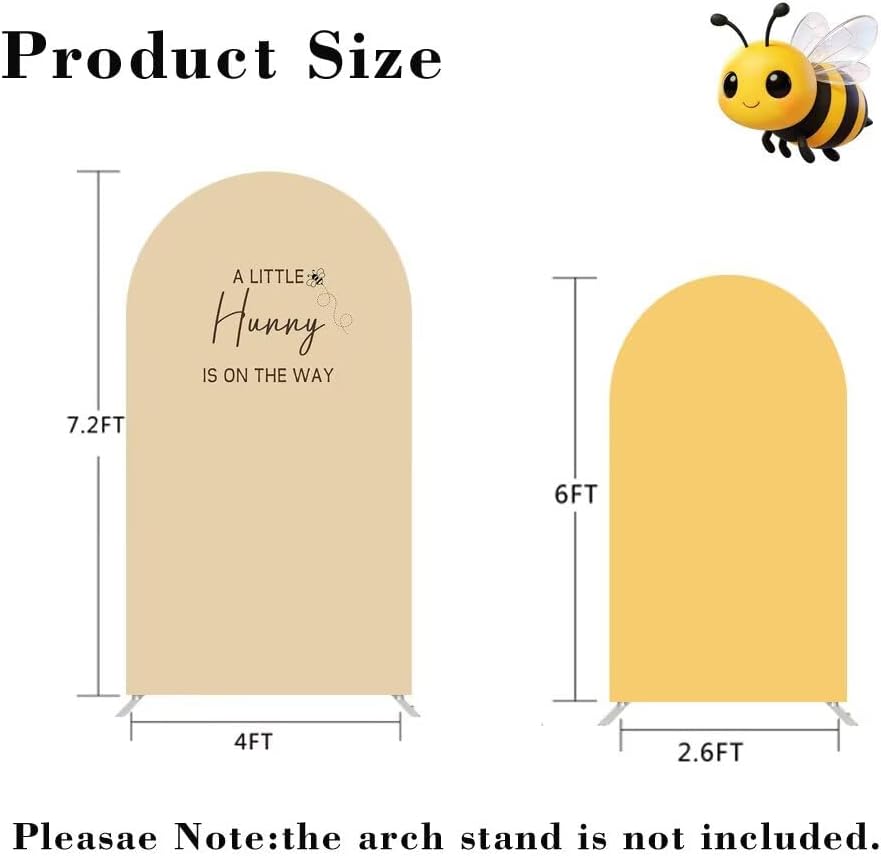 Set of 2 (7.2FT+6FT) A Little Honey is on the Way Arch Backdrop Covers, Honey Bee Themed Stretchy Spandex Cover for Gender Reveal Baby Shower Birthday Party Decoration