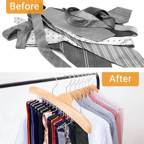 ManGotree hölzerne Krawattenständer, Krawattenbügel für Männer, 24 Haken Krawattenorganisator für Schrank, Gürtelorganisator, platzsparender Krawattenhalter für Krawatten, Gürtel, BH (natürlich)