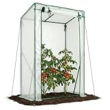 VOUNOT ® Serre de Jardin à Toit Incliné Serre à Tomate avec Grande Porte pour Légumes Plantes Fleurs Bâche PE Renforcée 135g/m2 Protéger Vos Plantes en Toutes Saisons 100x50x150cm Blanc
