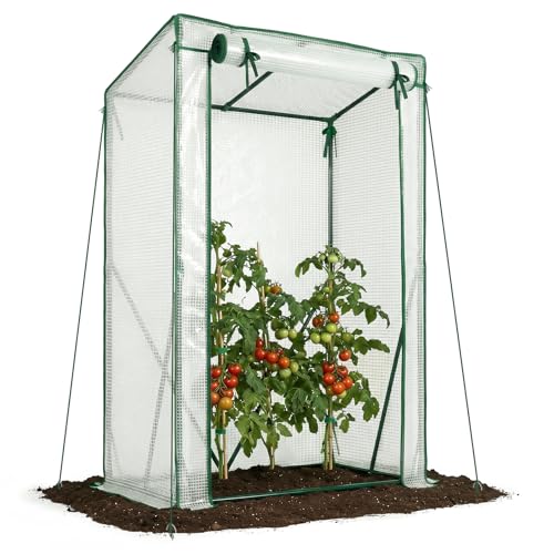 VOUNOT® Invernadero para Tomates 100x50x150 cm, Túnel de Cultivo con Techo Inclinado, Gran Puerta Frontal, Cubierta PE Reforzada 135g/m², para Plantas Verduras Flores, Blanco