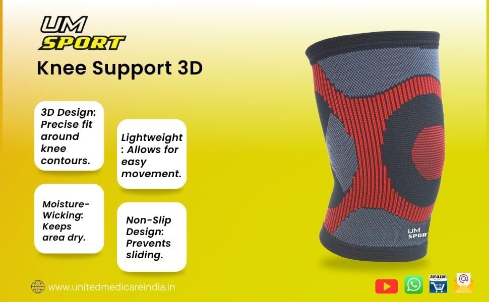 Image of UM Knee Support 3D (F-15) for Greater Hold On Skin & Stability, Manages Knee Cap Control and Pain Relief | Knee Caps Compression Support for Gym, Running, Cycling, Sports (Pack of 1, Large)