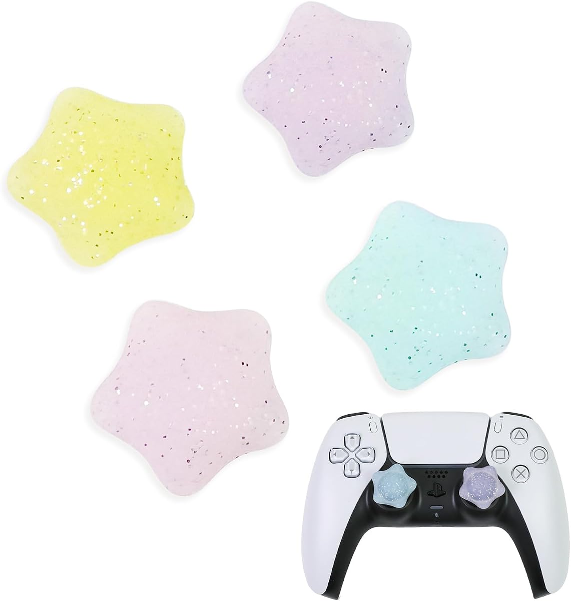 Glitter Star Switch 2 Joycon Thumb Grips Caps, 4 PCS Cute Kawaii 3D Silicone Analog Thumbstick Button Cover for PS5/PS4, Xbox Series X/S, Xbox One, Switch PRO Controller Joystick Caps