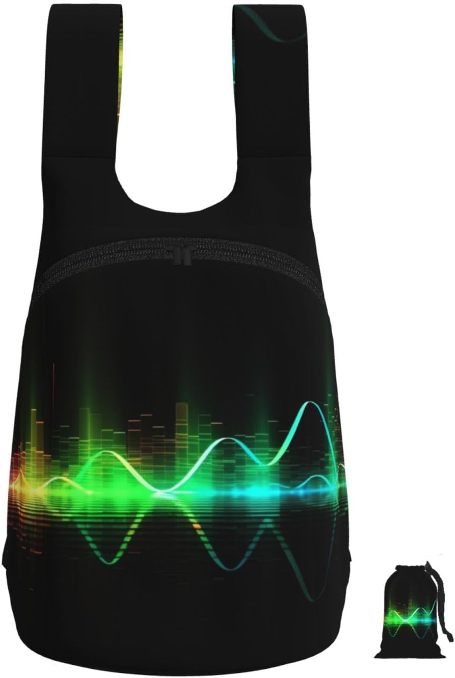 Cool Music sound wave Backpack - Lightweight 16L Foldable Hiking Daypack Packable Back Pack Travel Bag Zipper