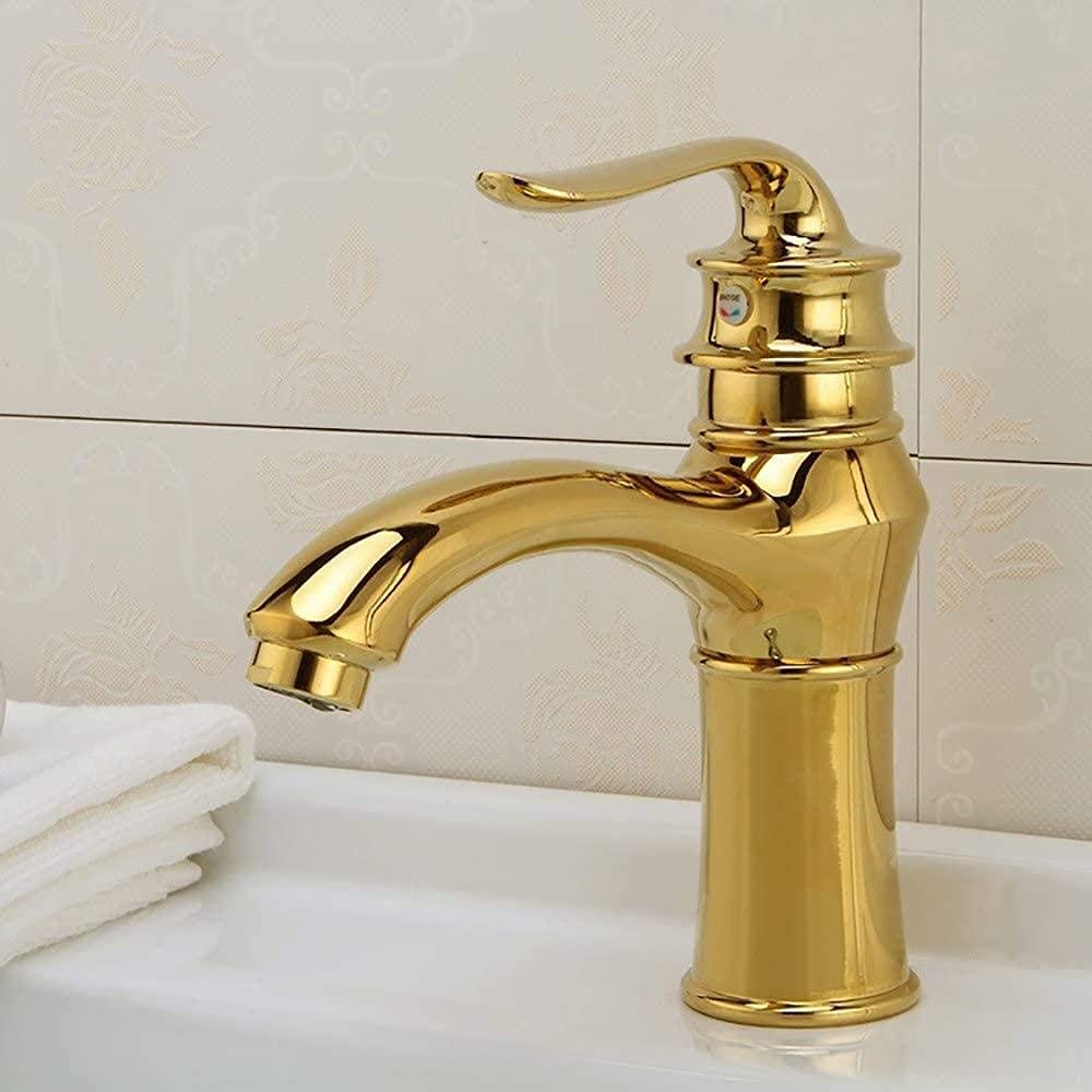 Robinet d'eau en cuivre et laiton or, mitigeur de lavabo au design moderne