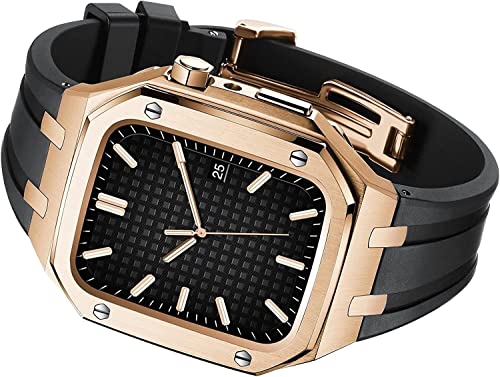 Kit modification luxe Apple Watch 45mm en acier inoxydable avec bracelet silicone