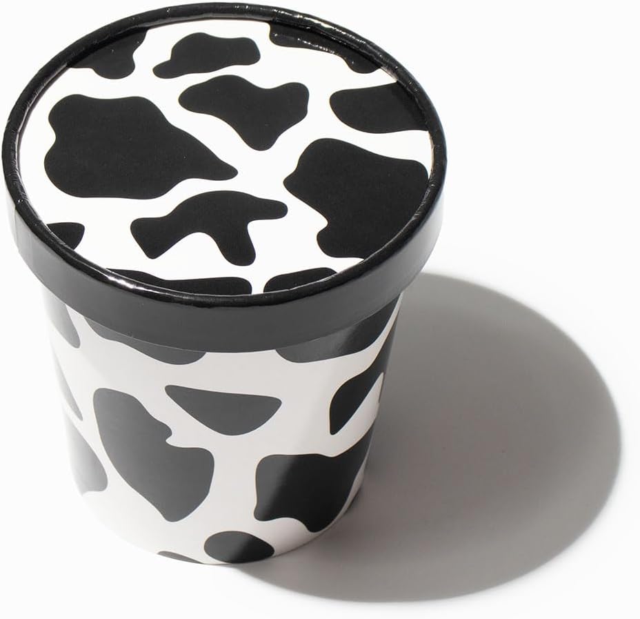 UNIQ 250-Count 16 oz Ice Cream Containers and Lids Cow Print | Paper Takeout Containers For Hot or Cold Foods | Frozen Dessert Supplies