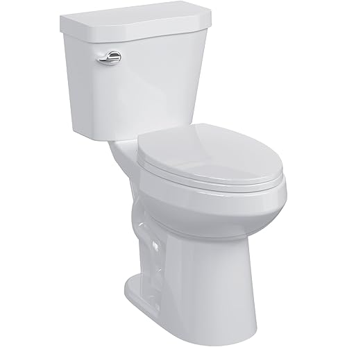 19 Inch Tall Toilet,Two-Piece Toilet with ADA Comfort Chair Height Seat,Elongated Standard Toilet,Side Trip Buttons Flush, Powerful 1.28 GPF Single Flush for Seniors, White