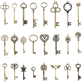 Pulluo 24Pcs Antique Bronze Keys Charm Pendants Vintage Skeleton Charms keys Handmade Jewellery Sets for Necklace Bracelet Jewellery Making Supplies Favor Birthday Party Home Decor