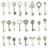 Pulluo 24pcs Vintage Schlüssel Deko Anhänger Antiken Schlüssel Retro Set Bronze für Valentinstag Hochzeitsfeier Geburtstagsfeier DIY Geschenke Dekoration Party Halskette Anhänger Schmuck Handwerk