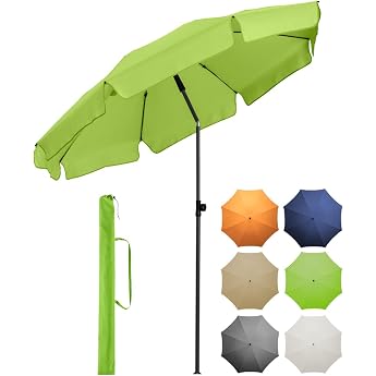 FARE Sonnenschirm Gr. M mit Volant - 180 cm Durchmesser - UV-Schutz 50+ f r Balkon Garten Terrasse Sommer - Titan-Finish Knickvorrichtung Drehfeststeller inkl. Tragetasche