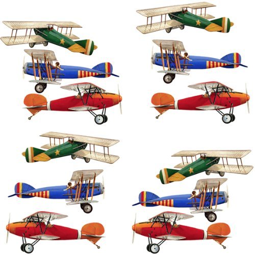 Primary Biplane Airplane Wall Sticker Decals Set