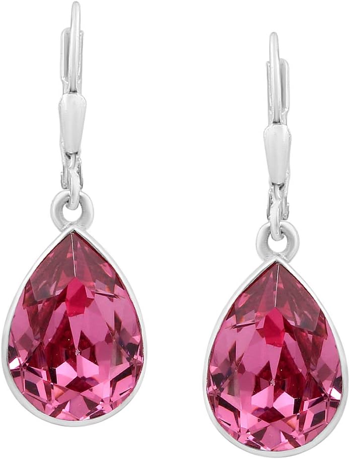Sterling Silver Crystal Dangle Earrings, Birthstone Color Dangle Earrings for Women, Earring Dangles with Certificate and Warranty, Hypoallergenic AAA+ Crystals Dangle Earrings