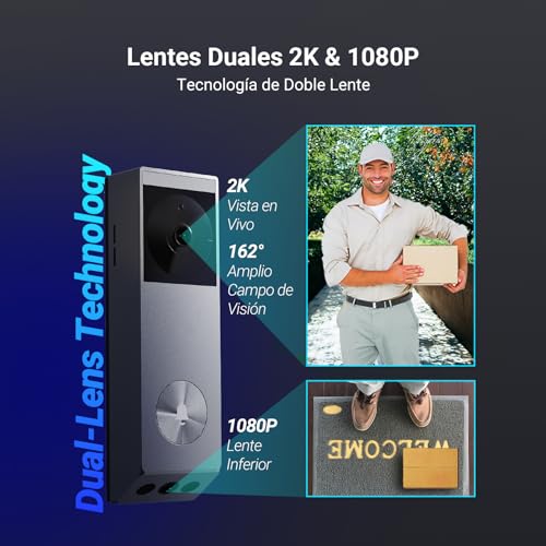 Miniatura 2 de Ezviz Timbre Inalámbrico Exterior Con Doble Cámara Y Panel Solar, 3mp 2mp, Detección De Personas Paquete,Visión Nocturna En Color,Cambiador De Voz,32gb Emmc Incorporado,Impermeable,Ep3x Pro