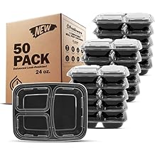 Freshware Meal Prep Containers [50 Pack] 3 Compartment Food Storage Containers with Lids, Bento Box, BPA Free, Stackable, Microwave/Dishwasher/Freezer Safe 24 oz