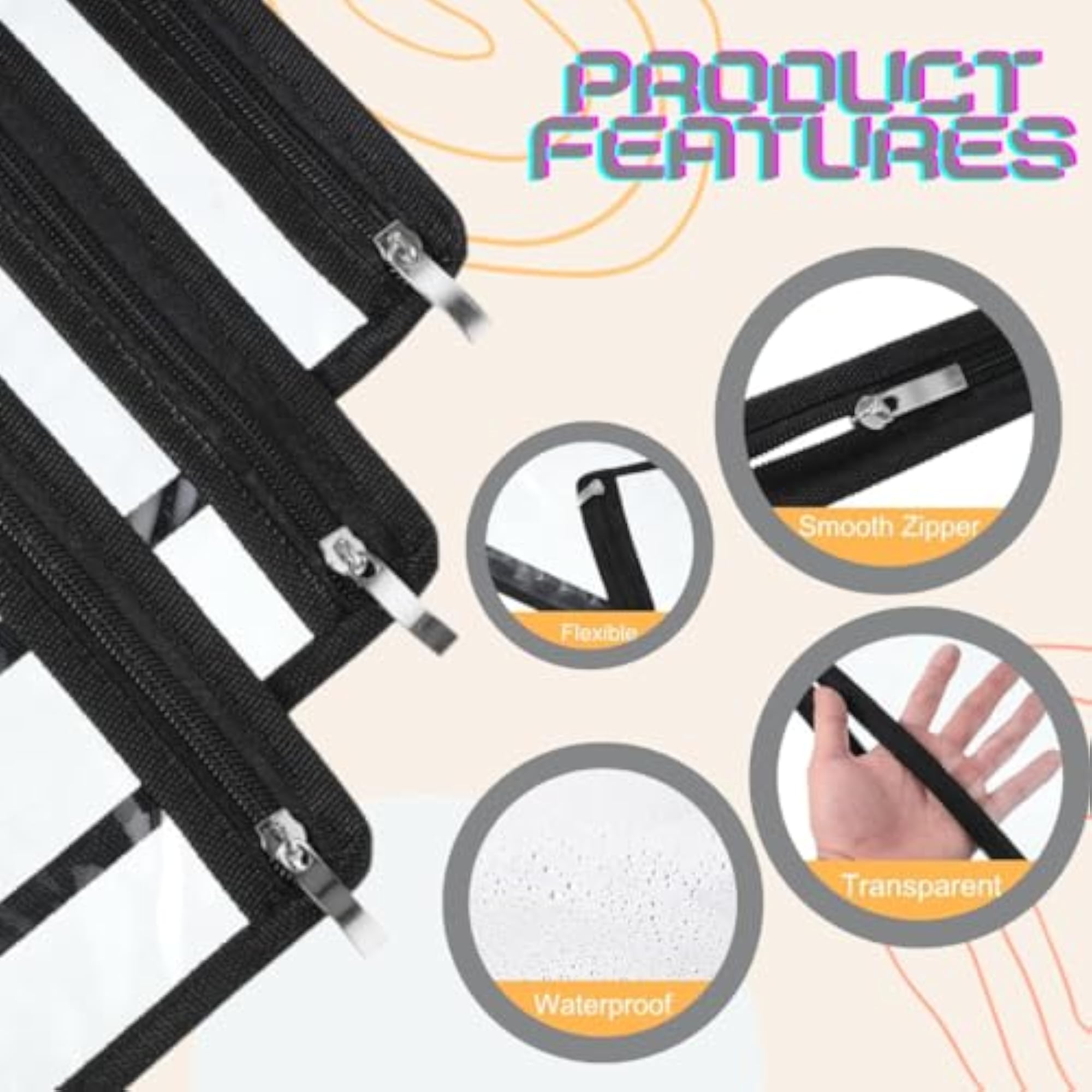 Clear Zipper Waterproof Pouches, Multi Purpose Storage Bags