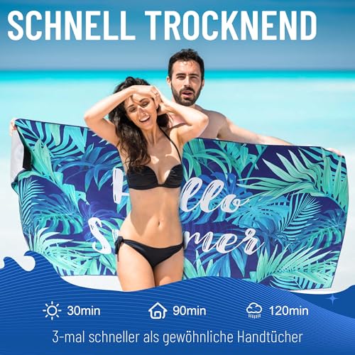 Pameil Strandtuch Mikrofaser Handtuch Groß 90x180cm,Microfaser Handtücher Kompakt und Sandfest, Leicht und...