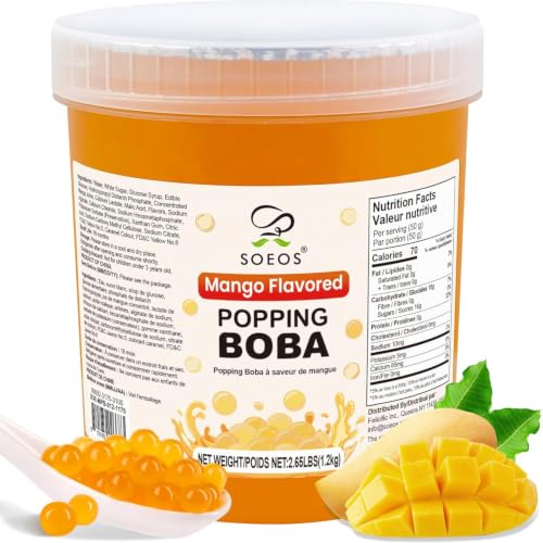 Image of Soeos Mango Popping Boba Pearls, 2.6 lbs (1.2kg) (Pack of 6)