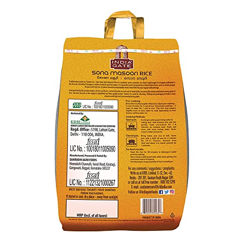 Image of India Gate Sona Masoori (Golden Ivy) Rice 10kg - Medium Grain |Raw & Aged for 2 years | Lightweight | Naturally Vegan | Everyday Meal |Aromatic l No Added Color