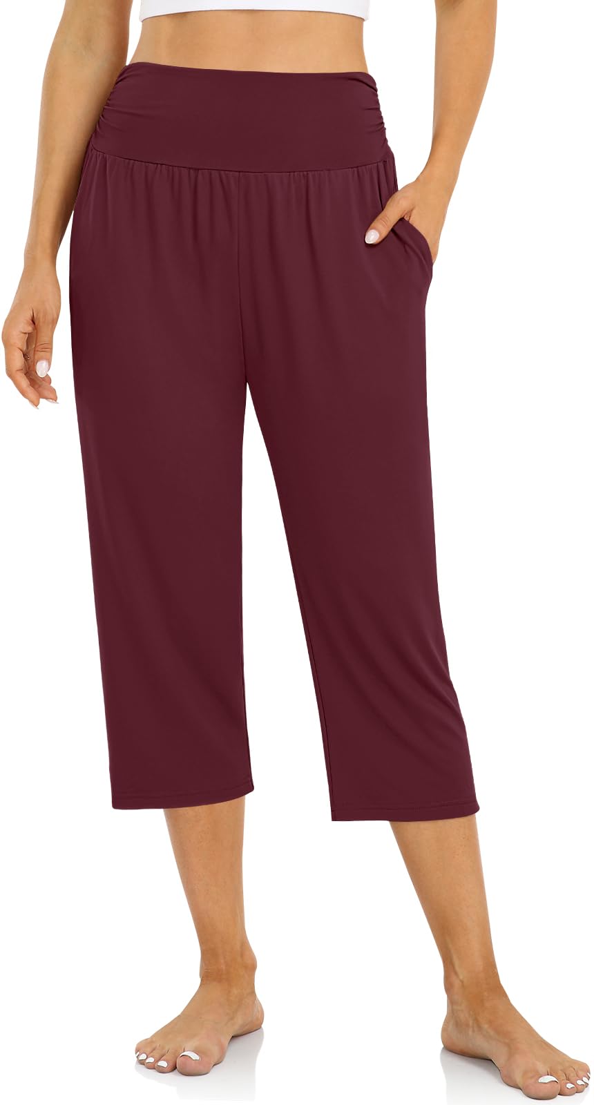 UEU Women's Yoga Capri Pants Loose Soft Drawstring Workout Sweatpants