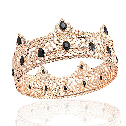 Herrenkronen aus Metall für Erwachsene und Herren, Geburtstag, Abschlussball, Heimkehr, Party, Krone für Cosplay, Hochzeit, Geburtstag, Heimkehr, Abschlussball, Party (Gold mit schwarzem Stein)