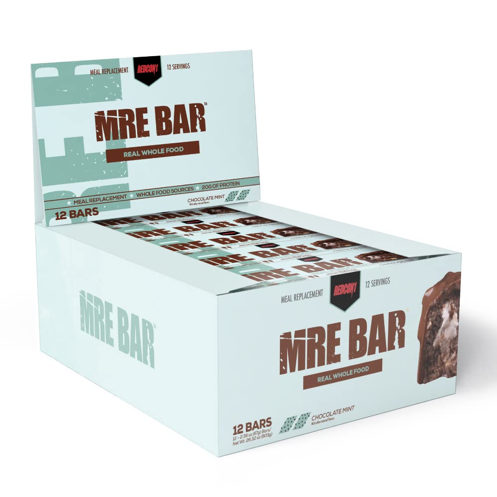 Redcon1 MRE Bar - Meal Replacement Protein Bar (1 Box / 12 Bars), Real Whole Food Sourced Protein, Real Food Taste, 20G Protein (Mint Chocolate)