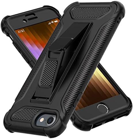 ORETECH for iPhone SE 2022 Case, iPhone SE 2020 Case, and [2 x Tempered Glass Screen Protectors] [Built-in Kickstand] Military Grade Shockproof iPhone 8 7 Case 360 Full Body Protective Cover - Black