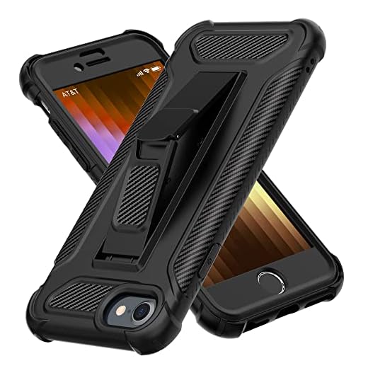 ORETECH per Cover iPhone SE 2022, iPhone SE 2020, Cover iPhone 8/7[2 * Pellicola Protettiva Vetro Temperato][Cavalletto Verticale e Orizzontale] Protettiva in Silicone 5 in 1 Cover Antiurto - Nero