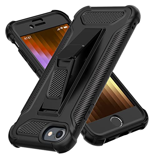 ORETECH [5 in 1 Funda para iPhone SE 2020/SE 2022, con [Soporte de Dos vías, 2 Piezas Protector de Pantalla, Carcasa Frontal y Trasera],Funda iPhone 7/8,360 Grados Antigolpes Funda iPhone SE 3, Negro