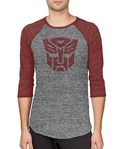 Transformers Autobots Logo Adult Arctic Gray and Rustic Red Baseball Raglan T-shirt (Adult X-Large)