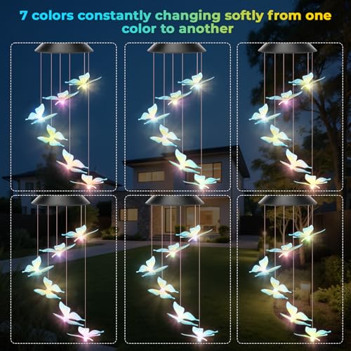 Sprifityy Campanelli Eolici Solare,Luce Solare A Led Cambia Colore,Luci Solare Colorate Farfalla Trasparente,Per Regalo Natale,Giardino,Patio,Balcone,Tarrazza,Regalo Mamma - 3