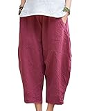 keephen Pantalon en Lin de Couleur Unie à Taille élastique décontracté pour Femme, Pan...