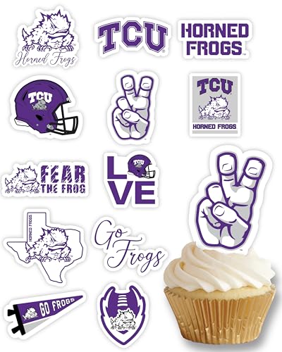 TCU Cupcake Topper Party Supplies for Football, Birthday, Graduation Party Decorations (24 Pieces) (TCU Horned Frogs)