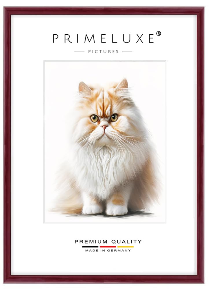 PrimeLuxe Cornice portafoto su misura, stretta, 29,7 x 42 cm, DIN A3, in rosso bordeaux lucido, dimensioni a scelta, con vetro acrilico antiriflesso, cornice per poster, puzzle, collage fotografico