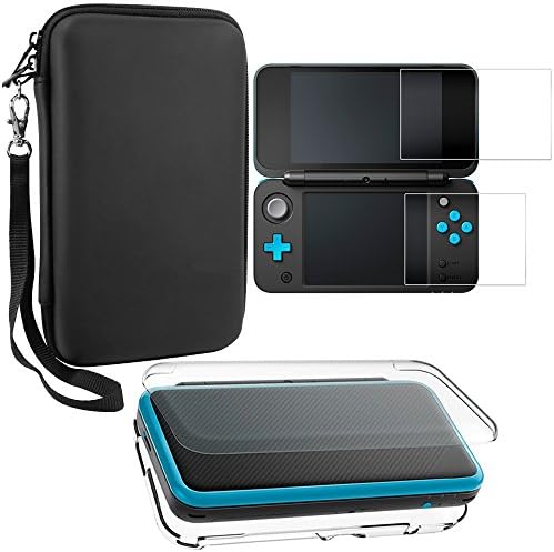 AFUNTA Protective Cases for Nintendo New 2DS XL with Screen Protectors, 1 Crystal Clear Case and 1 EVA Carrying Case for 2DSXL Console, with 2 Pcs Anti-Scratch Tempered Glass Films for Screens