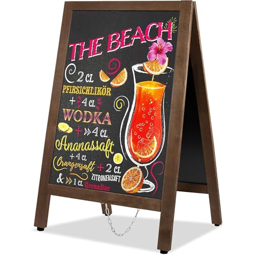 VAIIGO Pizarra Caballete de Pie para Bar Grande, Pizarra Negra de Menú con Marco de Madera Tablero de Tiza de 105x45cm Pizarra con Tiza para Mensajes Pizarra Magnética para Restaurante, Bar, Cafetería
